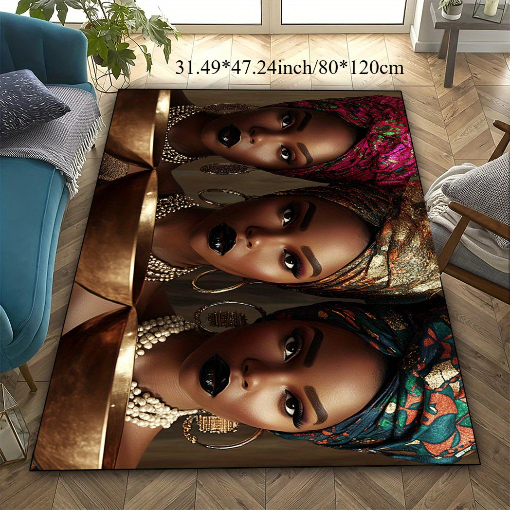 1pc African American Women Pattern Area Mat - Washable Polyester Fiber, Large Size for Living Room, Bedroom, Kitchen, Bathroom & Outdoor Decor, Stylish Home Accent, Halloween Decor | Artistic Area Mat | Machine Washable Mat,