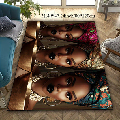 1pc African American Women Pattern Area Mat - Washable Polyester Fiber, Large Size for Living Room, Bedroom, Kitchen, Bathroom & Outdoor Decor, Stylish Home Accent, Halloween Decor | Artistic Area Mat | Machine Washable Mat,