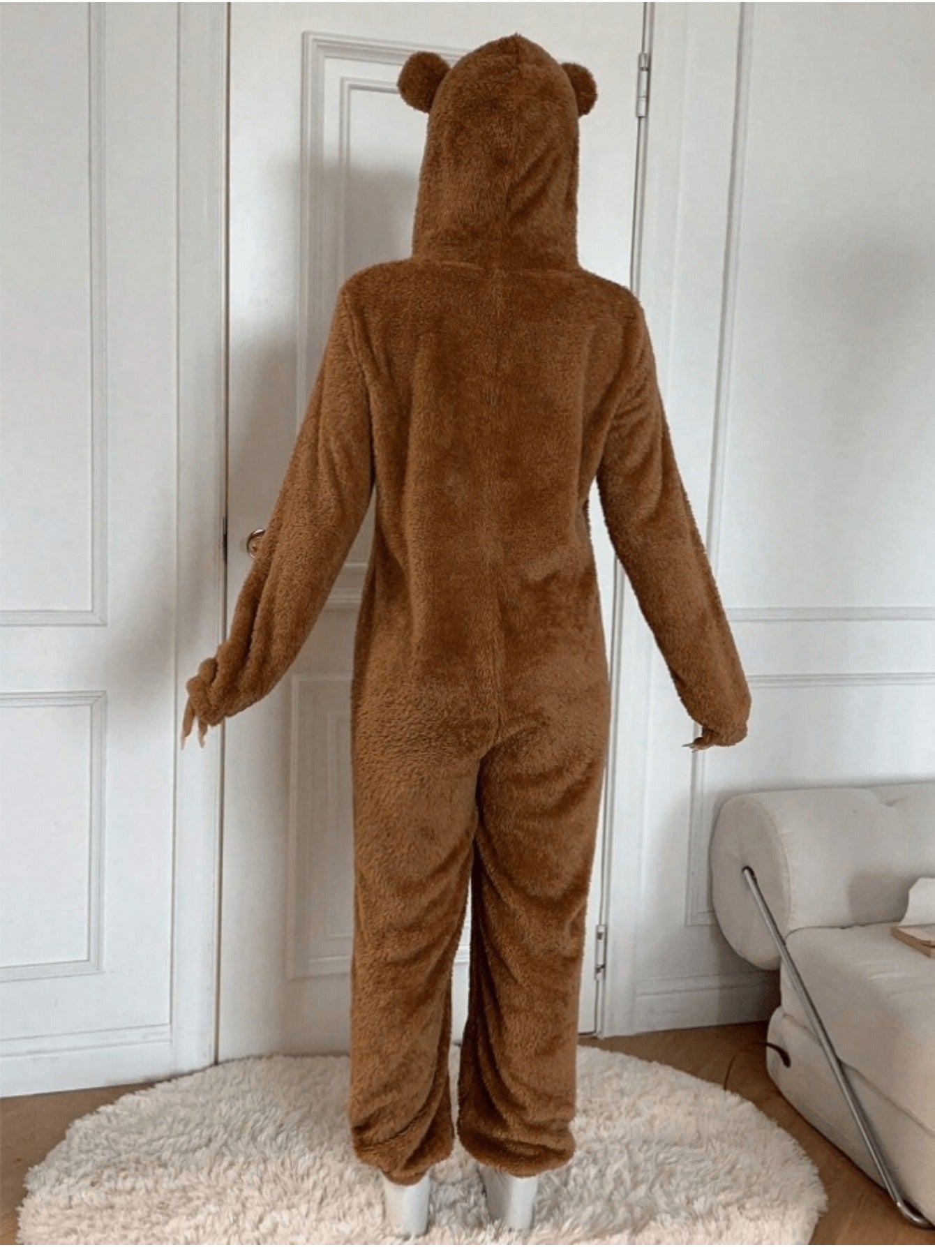 Thickened And Fleece-Lined Onesie for Autumn And Winter, Featuring a Cute Leopard Print with a Hood And Ears, Perfect for Cozy Home Wear