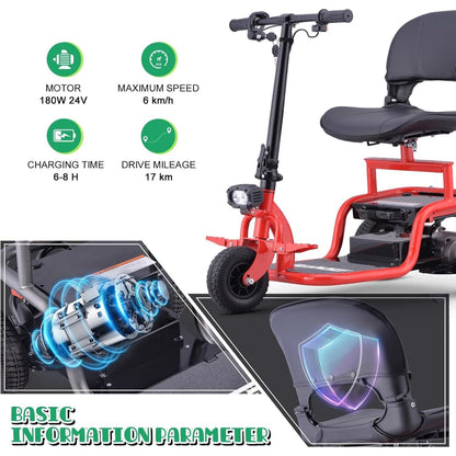 Premium Big Wheel Mobility Scooter for Seniors Adults, Electric Scooter with16'' Front Wheel, Adjust Height Seat and Foldable Handlebar, Led Lights, Max Load 300lb, Charger Included