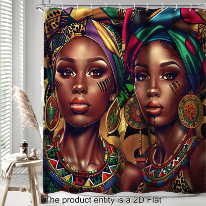 1pc/4pcs - 2D Flat Black Shower Curtain Set, African American Women Western Fashion Art Bathroom Set, Full Set Of 12 Hooks, Non-slip Bath Mat, Toilet U-Shaped Mat, Toilet Mat, Bathroom Decor And Accessories, 2D Flat
