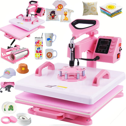 15x15 Inch 5-in-1 Set Heat Press Machine for Everything Transfers, Swing Away Press Machine for T Shirt, Bags, Pillows, Plates(6" And 8"), Tumblers, Mugs, Cups, Hats And Caps(5.5"x3") - Hat Heat Press - 3in 1 Can Only Press H