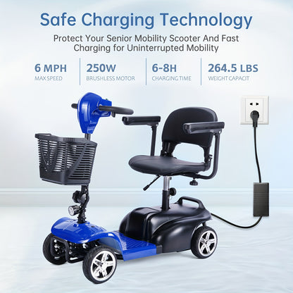 250W Mobility Scooter for Seniors Disabled, 12.6ah Battery 15-Mile Range, One-Click Fold, Detachable Basket, LED Headlights, UL2272 Certified with Tool Kit.,  Disability Assistance Device, Lightweight Scooter, Compact Design,