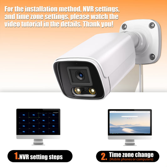 POE gun camera, 8-megapixel camera, full-color night vision, human body detection and one-way audio, outdoor video surveillance camera, RTSP/108°/2.8/mm, IP67 metal shell camera, wired network port connected to NVR, Christma