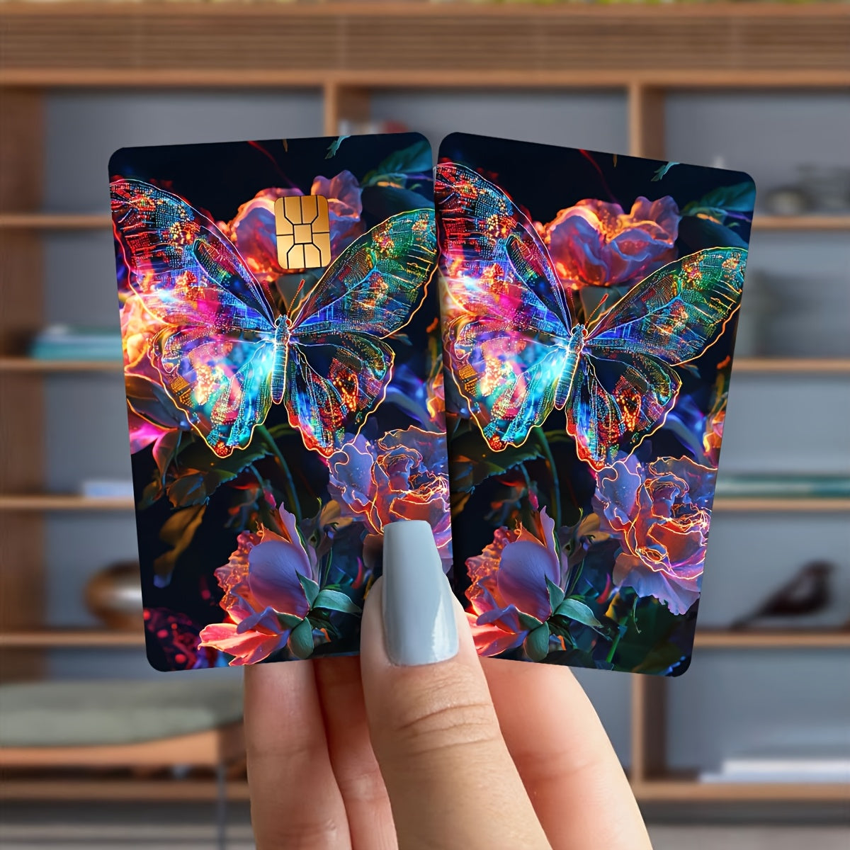 3pcs, 1pc spare Colorful Fluorescent Butterfly Pattern Sticker Set, Durable privacy stickers Suitable for Credit Cards, Transit Passes, Debit Cards, keys, and More, protects bank card