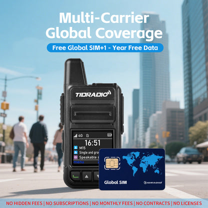 TIDRADIO Global Walkie Talkies 4G POC with Sim Cards, Long Distance 5000 Miles Rechargeable Nationwide Unlimited Range Two Way Radios & USB-C Battery (2 Pack)