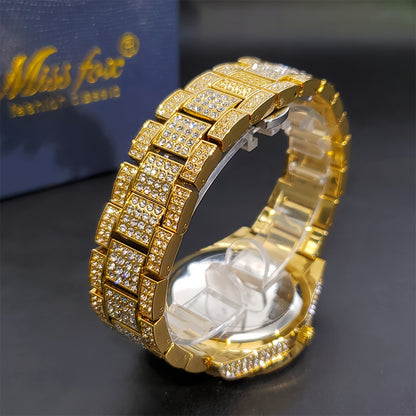 Men's Classic Business Quartz Watch - Rhinestone Dial, Zinc Alloy Strap - Party Style | Calendar Feature | Battery Powered