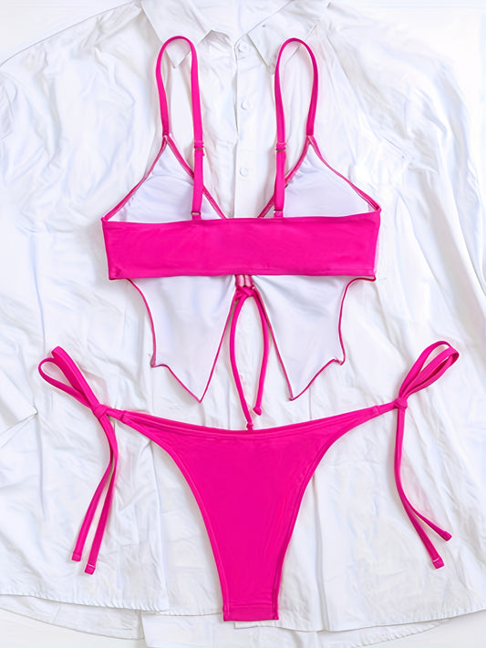Stylish Two-Piece Swimsuit for Women Featuring a Pink Butterfly Design, Perfect for Beach Vacations