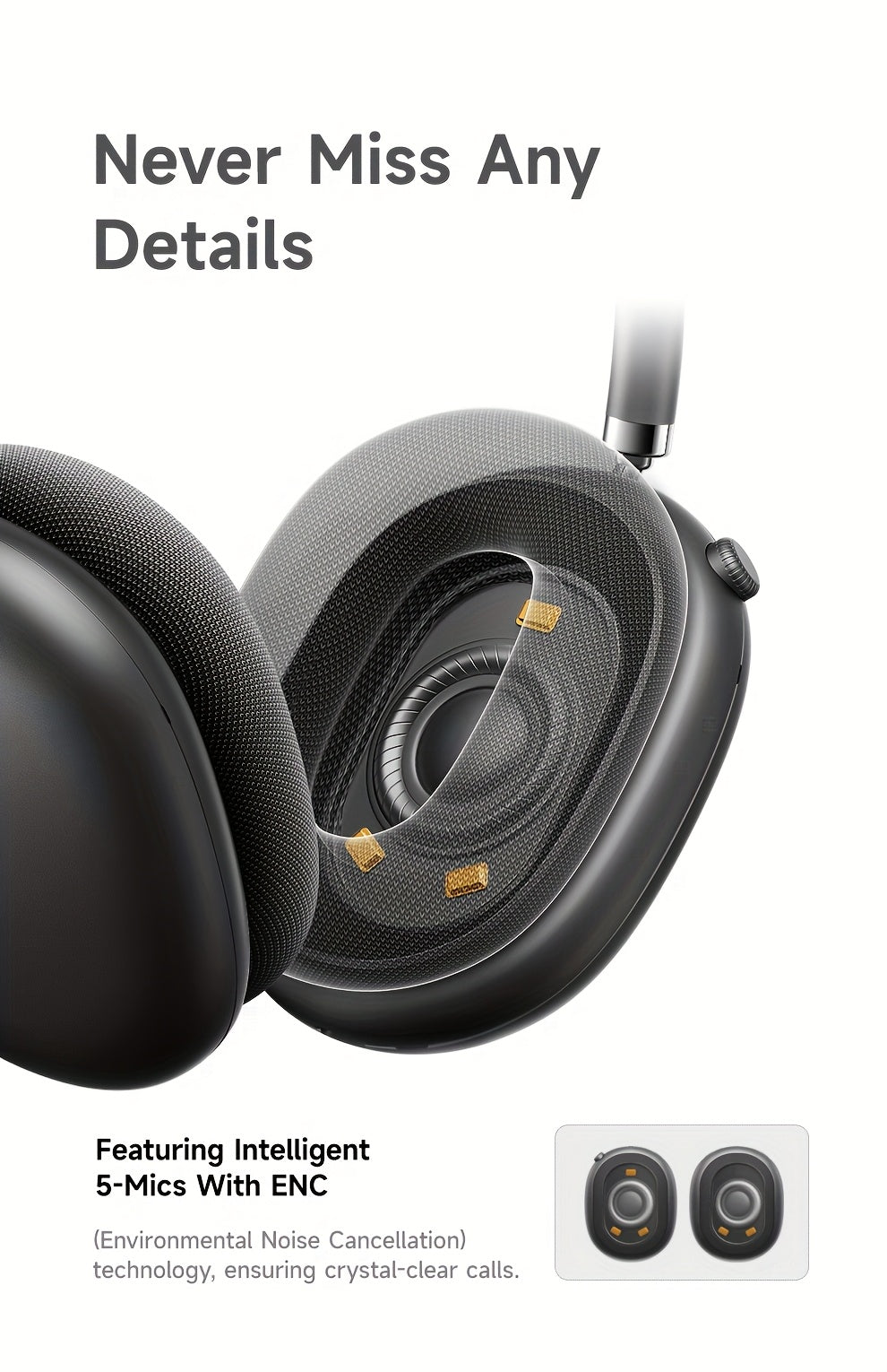 Picun F8Pro Wireless Over-Ear Headphones with 52dB Hybrid ANC, Hi Res Audio, 140H Playtime, Dual Device Pairing, 5 Mic ENC & Detachable Fabric Cushions All Day Comfort for Work & Travel, Picun