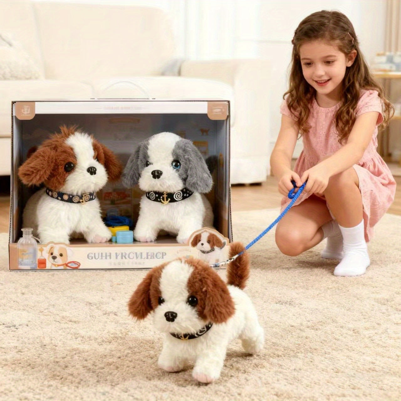 2pcs Interactive Puppy Robot, Pet Toy, Plush Toy with Walking and Tail Wagging, Simulation Toy, Cute Plush Dog for Kids, Adorable Pet Gift