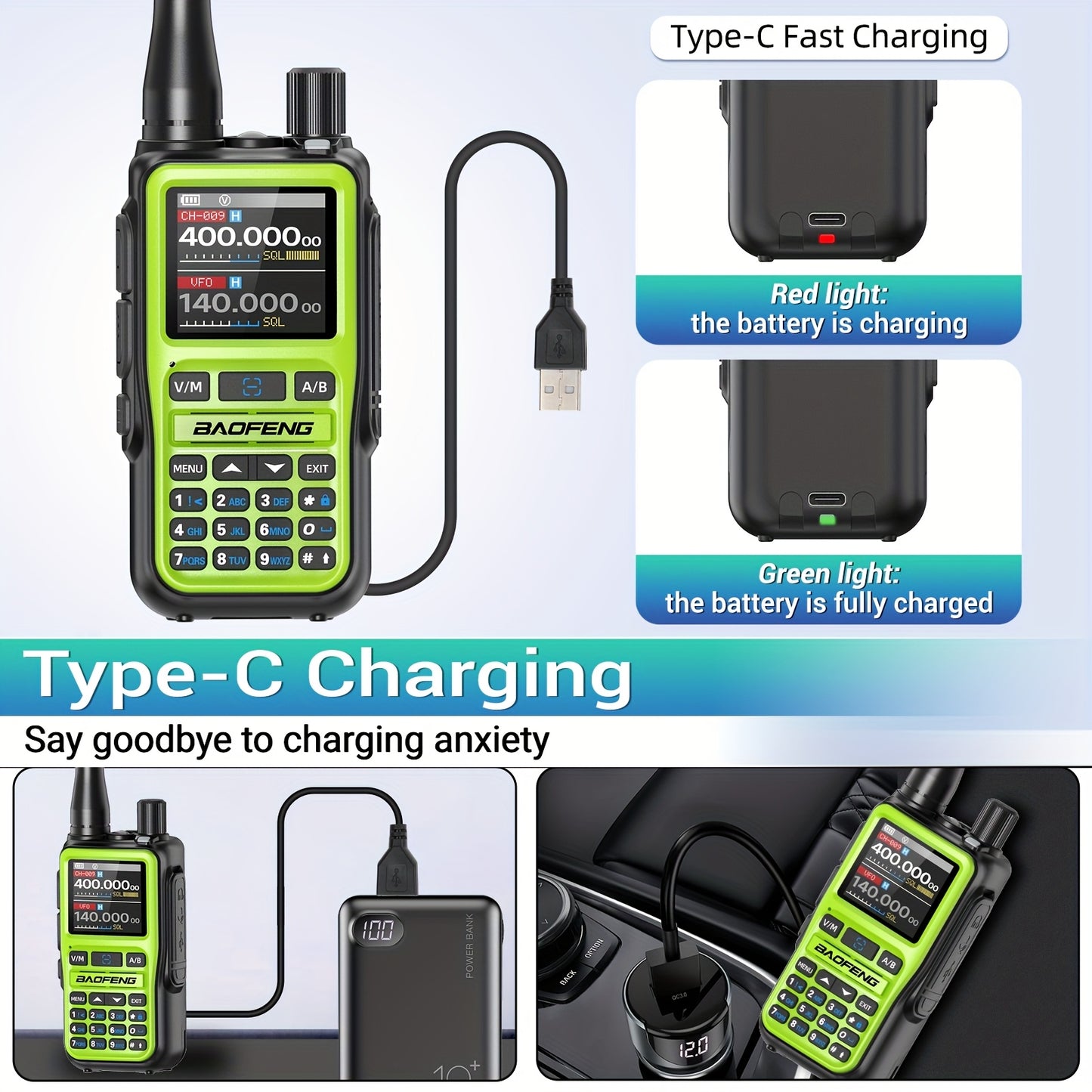 2-Pack Baofeng UV-5R Mini Ham Radio Two-Way Walkie Talkies with NOAA Weather Alerts, Dual PTT, APP Programming & Frequency Copy (999 CH) | USB-C Charging, VHF/VHF/UHF for Hunting, Survival, Skiing, for, Camping, Emergency - C
