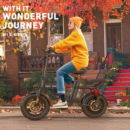 M1 Electric Bike For Adults,32 Miles Range,700W peak motor,20MPH Speed, 48V 20Ah Removable Battery, Dual Disc Brakes, Front And Rear Suspension & Commuter EBike, 14'' all-purpose tire, LCD Mileage Display