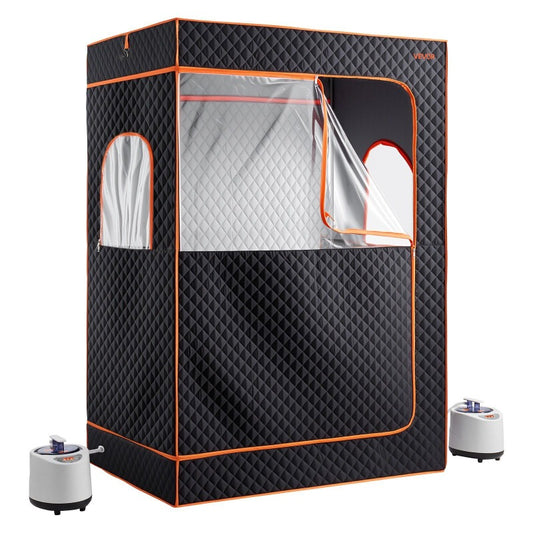 good quality VEVOR Upgraded Portable Steam Sauna for Home 2 Person Full Body Home Spa Tent with Steamer and 2 Foldable Chairs and Remote and 2 Essential Oil Boxes Heavy-Duty Stainless Steel Frame Sauna Box Black Almost sold o