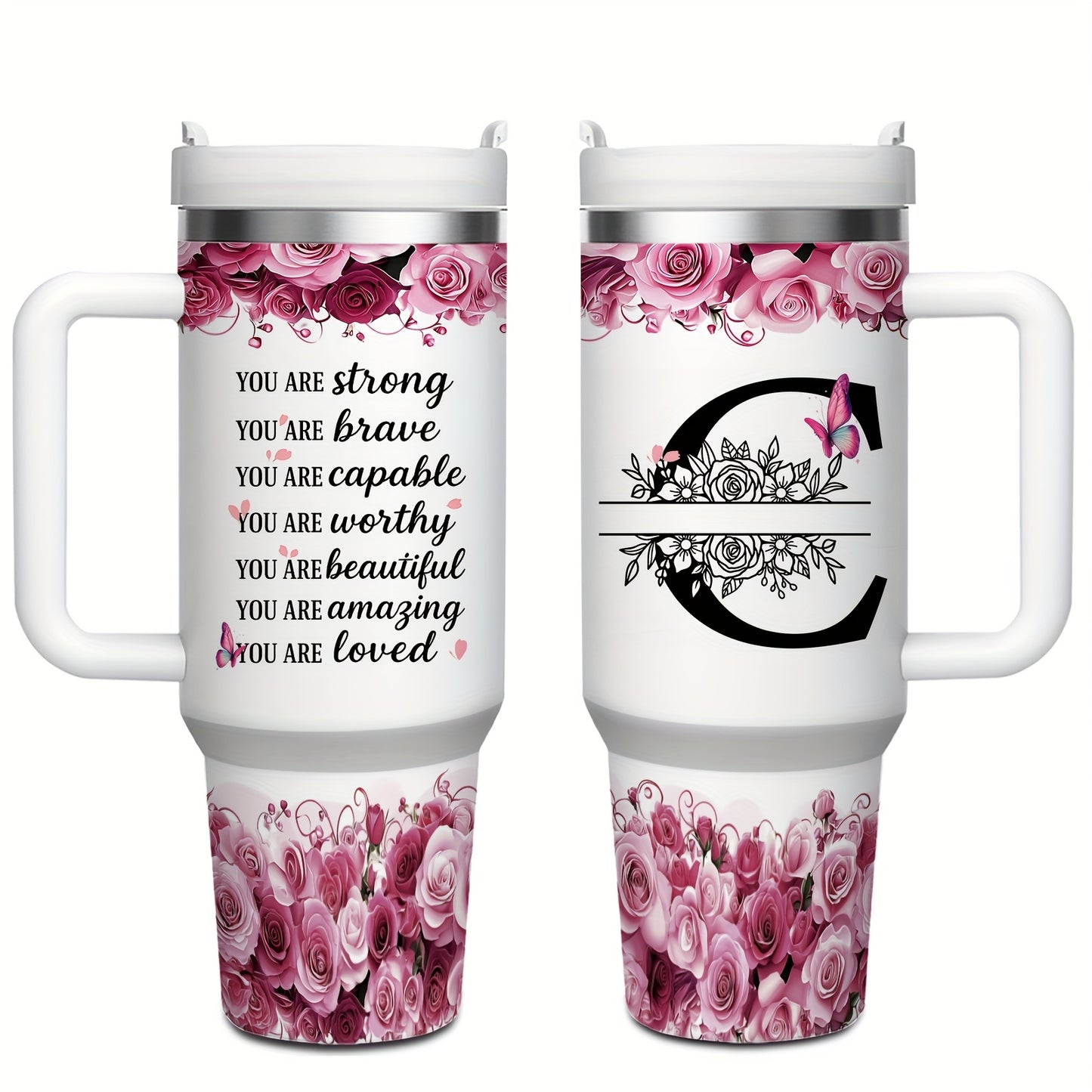 MIKENDA 1pc 40oz "A-Z Custom Letters & Name" Stainless Steel Travel Cup with Lid And Straw. Coffee Cup, Kitchen Drinkware. Great Gift for Women, Friends, Parents.for Mother's Day, Holidays. for Home & Outdoor Use.Halloween &