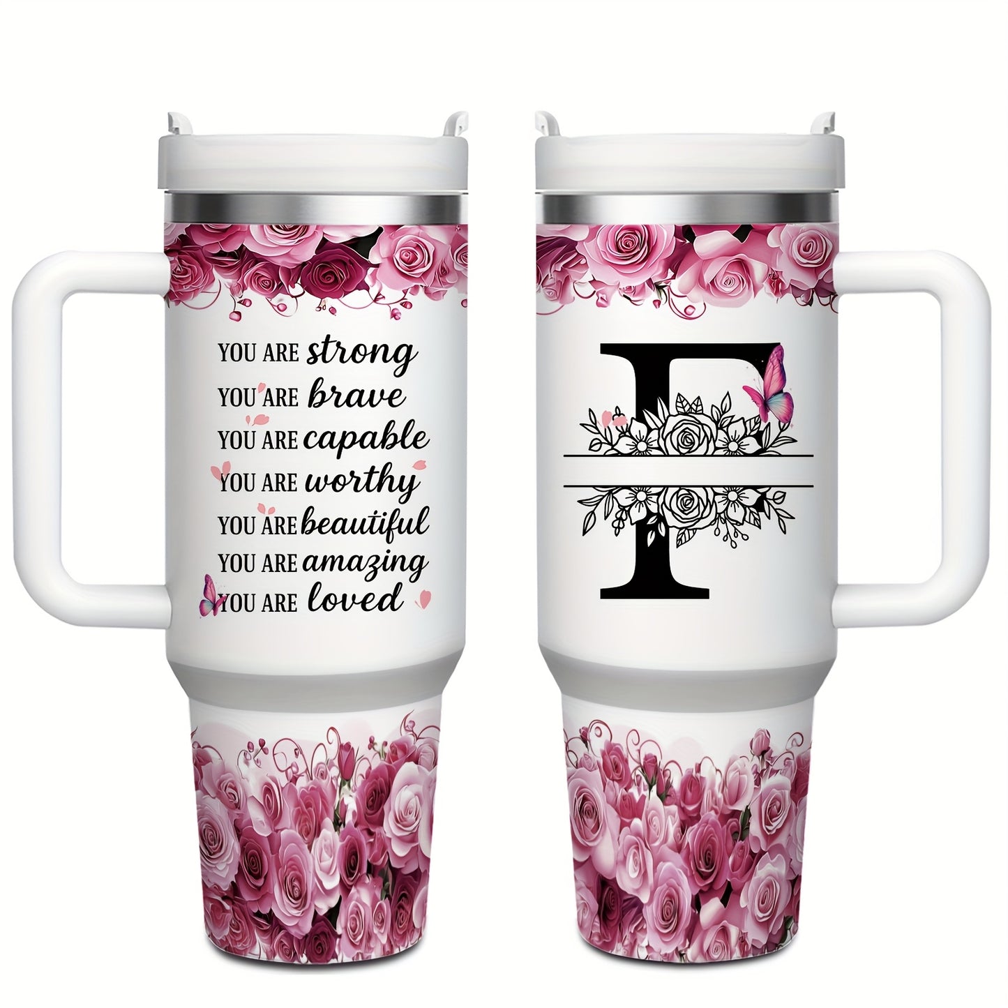 MIKENDA 1pc 40oz "A-Z Custom Letters & Name" Stainless Steel Travel Cup with Lid And Straw. Coffee Cup, Kitchen Drinkware. Great Gift for Women, Friends, Parents.for Mother's Day, Holidays. for Home & Outdoor Use.Halloween &