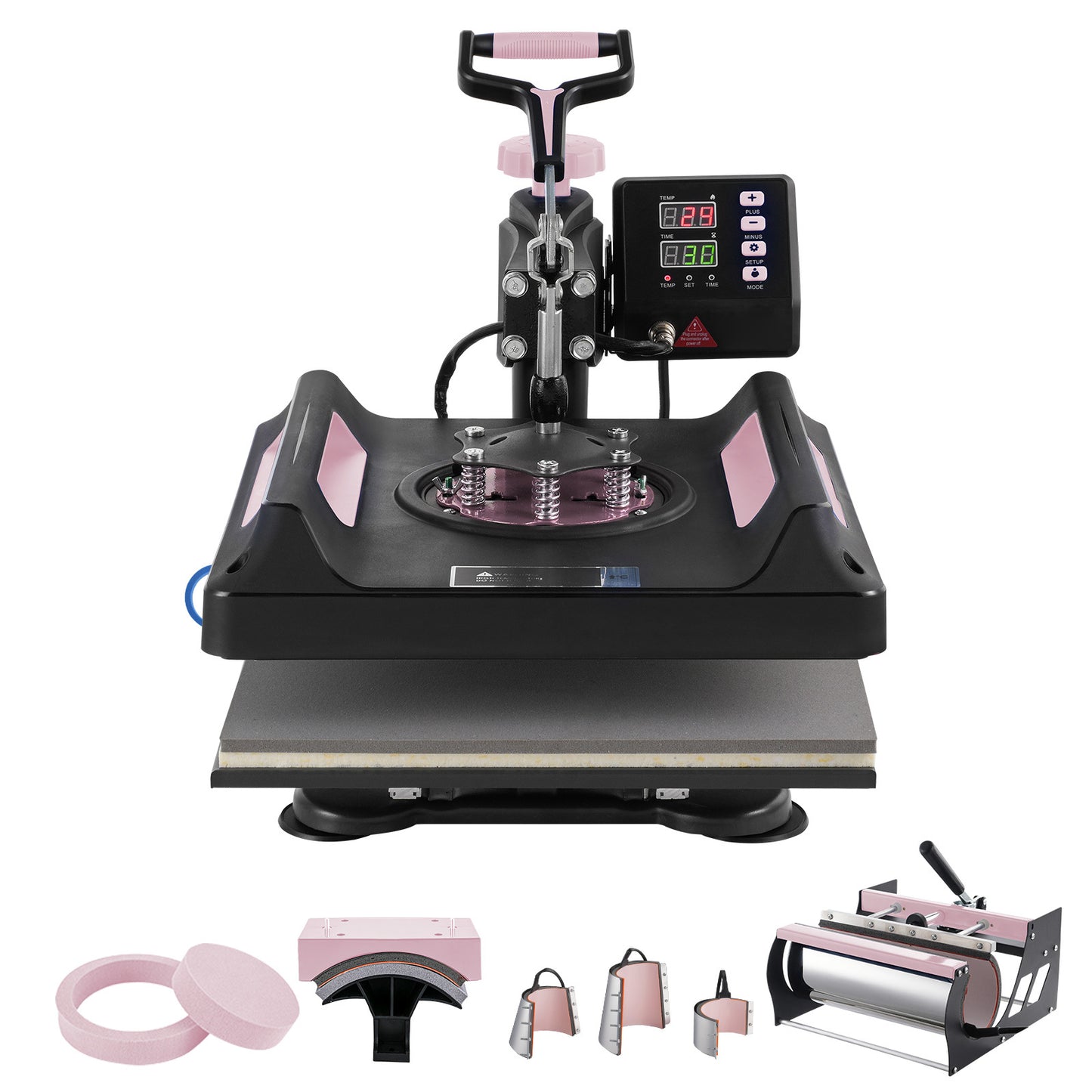 Happybuy 8-In-1 Heat Transfer Machine, 15X15 Inch with Tumbler Press, 360° Swing Away Digital Press for T-Shirts, Mugs, Hats, And Plates, in Black