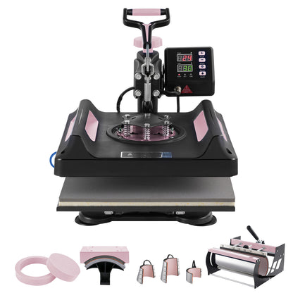 Happybuy 8-In-1 Heat Transfer Machine, 15X15 Inch with Tumbler Press, 360° Swing Away Digital Press for T-Shirts, Mugs, Hats, And Plates, in Black