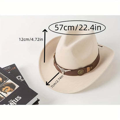 Stylish Lightweight Western Cowboy Hat - Classic Wide Brim Felt with Brown Leather Band & Metallic Buckle, Breathable & Machine Washable for Weddings & Casual Wear, Cowboy Hat