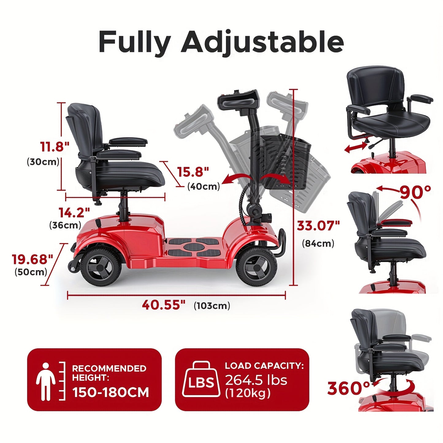 ENGWE Folding 4-Wheel Mobility Scooter, 250W Motor, 24V 12Ah Battery, 15.5-Mile Range, 8" Solid Tires, 265 lbs Capacity, Detachable Basket, Front Light, Compact & Portable for Travel, Shopping, Perfect Gift for Mom's Special