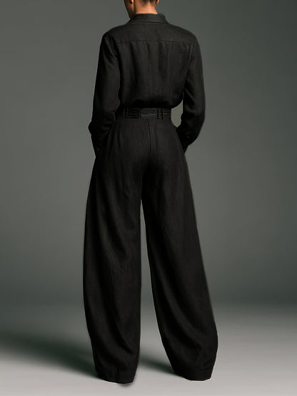 Early Autumn Women'S Fashion Two-Piece Set | Solid Color Shirt and Pants with Casual Style and Fake Buttons Detail