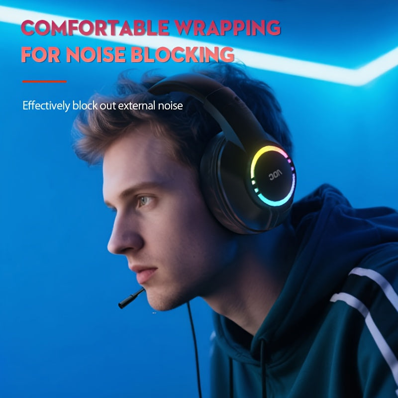 AOC Surround Bass Headphones with LED Lights, Jack, Volume Control, Condenser Mic, Tangle-Free Design, Compatible with PS5, PS4, Xbox One Controllers & Mobile Devices, Like Switch - Open-back Earcups, Black Plastic Material