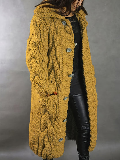 Plus Size - Cardigan for Women in Fall And Winter - Casual Plus Size, Oversized Design with Long Sleeves Featuring a Cable Pattern, Single Row of Buttons, Pockets, And a Long Length. Made from Soft Fabric, It Can Be Hand Wash
