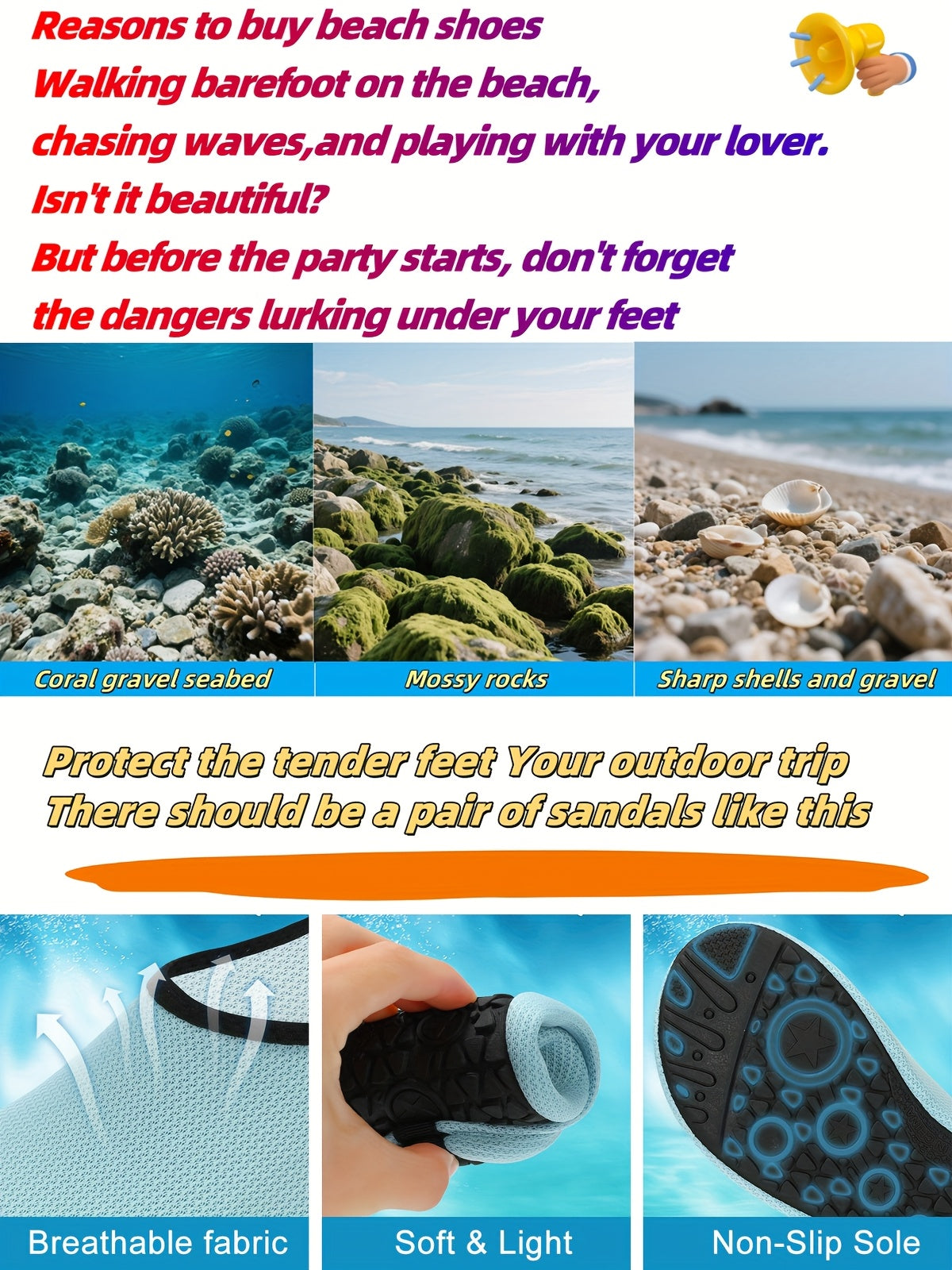 New Women'S Beach Shoes with Cute Cartoon Prints, Slip-Resistant, Sand-Proof, Soft Soles, Quick-Drying, Designed to Prevent Scratches, Suitable for Outdoor Water Activities, Indoor Sports, Fitness, Floor Socks, Yoga Shoes, Tr