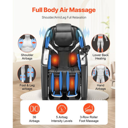 VEVOR Dual-Core 4D+3D Full Body Massage Chair, with Extended SL Track, Deep Yoga Stretch, Electric Extendable Footrest, TFT, AI Voice Control, Heat, Airbags, Armrest Controls, Wheels