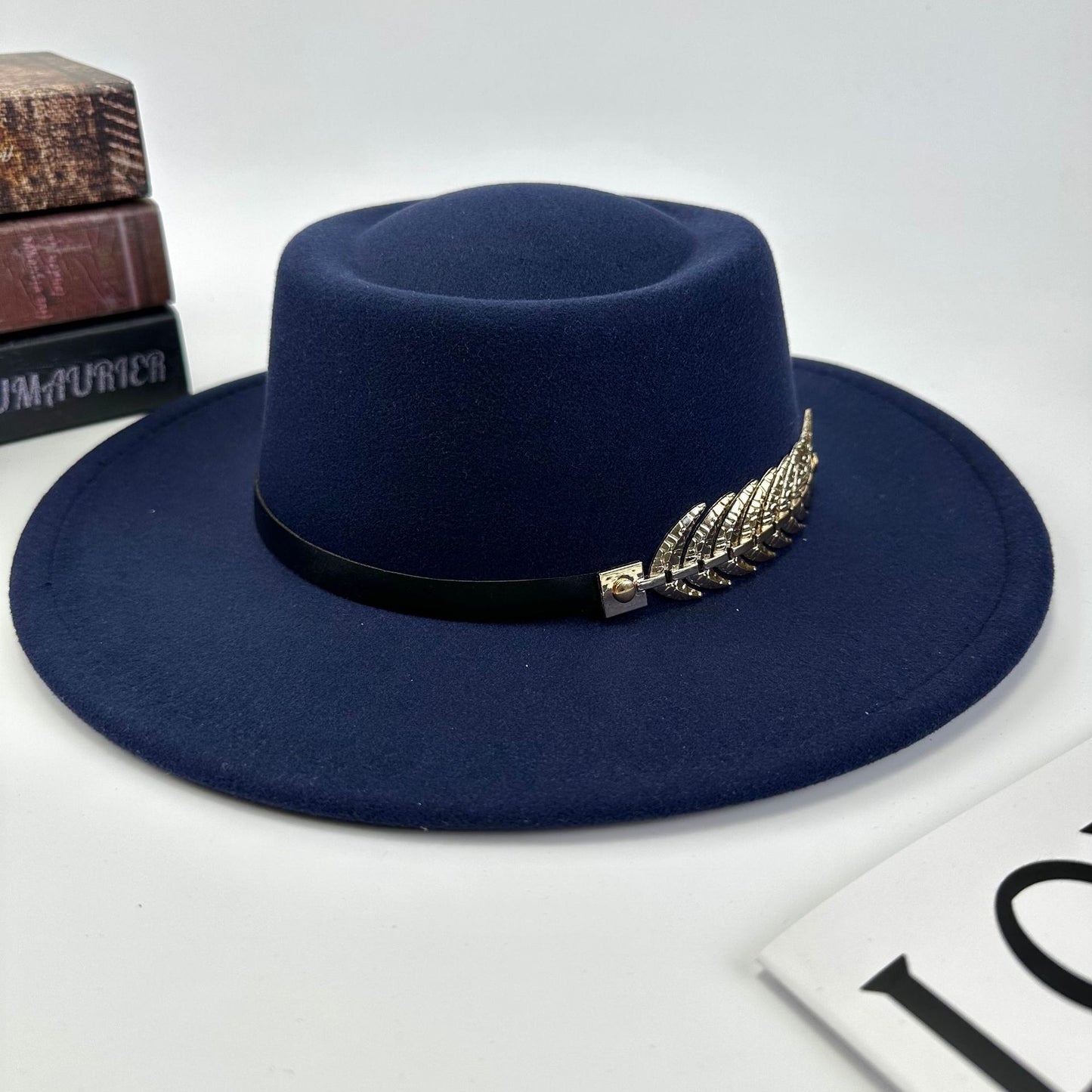 1pc Women'S Retro Wide-Brimmed Fedora Hat with Metal Crescent & Black Leather-like Band - Vibrant Orange/Red/Green/Black/Navy Blue/Purple/White - Elegant Non-Stretch Design for Autumn Winter, Music Festivals, Christmas & Dail