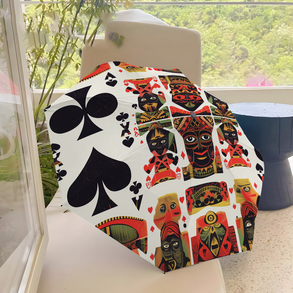 Open/Close Umbrella with African Mask Design - Red & Black Folding  Umbrella, 8-Rib Sturdy Canopy, Portable for Travel, Durable Plastic/Ferrule Frame - Unique Gift for Men & (Casual & Special Occasions)