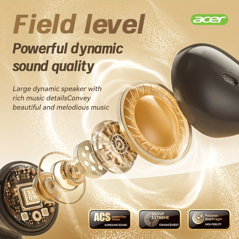 ACER TWS Wireless Earbuds with Deep Bass Stereo + Call Noise Cancellation, Long-Lasting Comfort, HIFI Sound, Lightweight Touch Design, Classic Retro Style, Non-Painful Wear for Sports, Running, Learning, Business, Music - Chr
