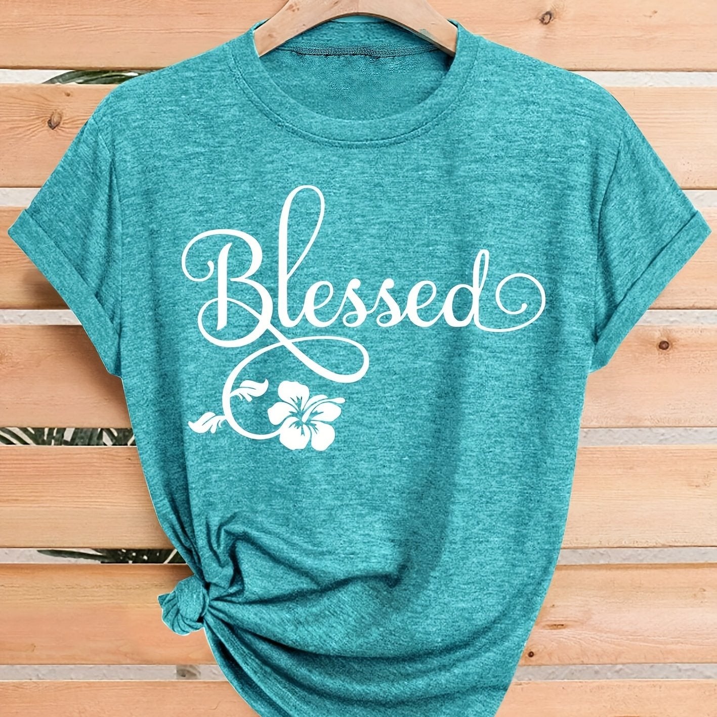 Women's Casual Short Sleeve T-Shirt - Blessed Floral Print Retro Style, Soft Stretch Round Neck Top, Machine Washable All-Season Comfort, Multi-Color Options S-XXL, Ladies T Shirts
