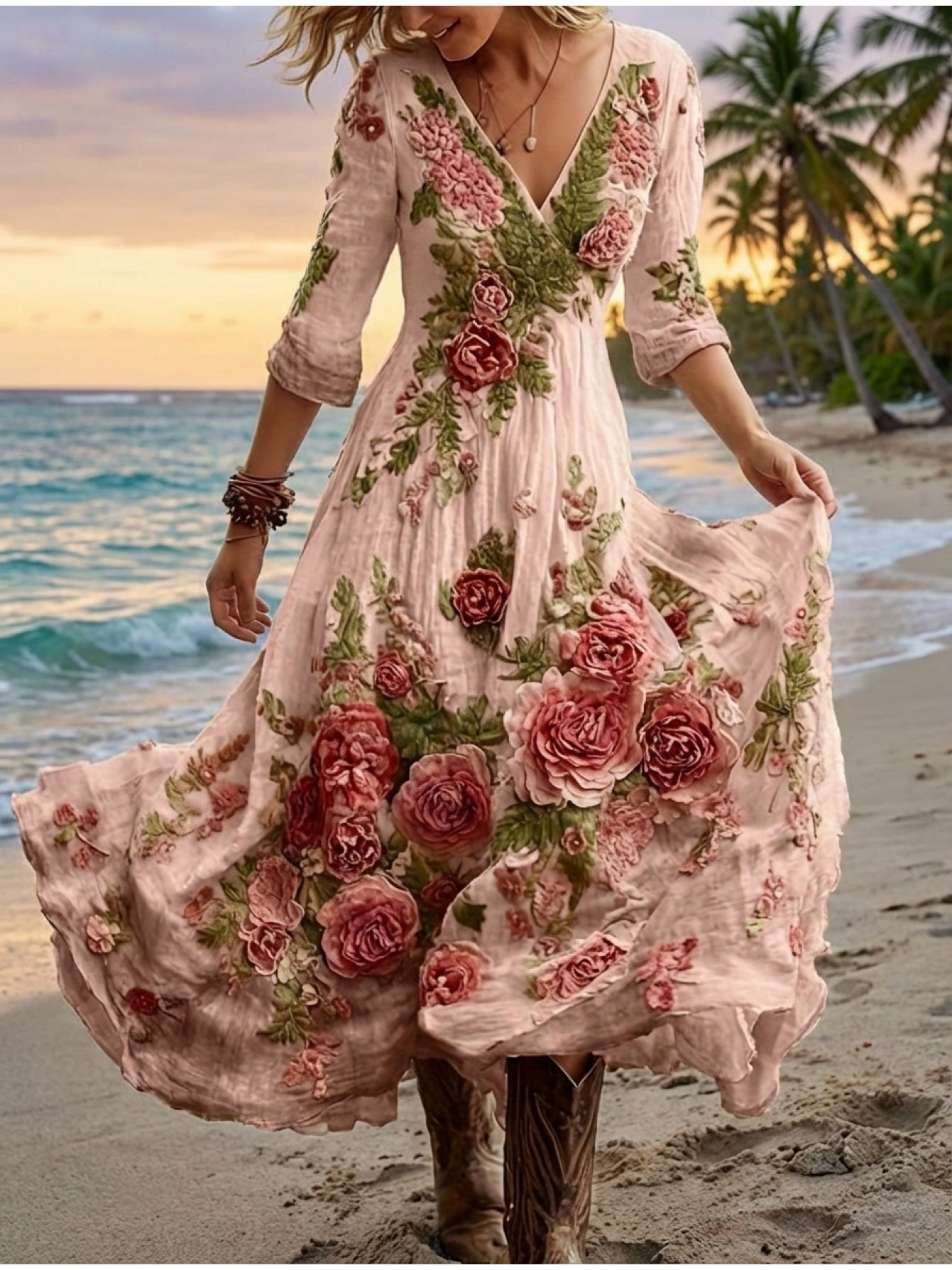 Women's Bohemian A-Line Dress with V-Neck & Cross Back Straps - Short Front Slit & Flowing Floor-Length Skirt, Wedding Guest Gown for Spring Summer Fall Parties, Short Front Long Back Dress (No Underbelly)