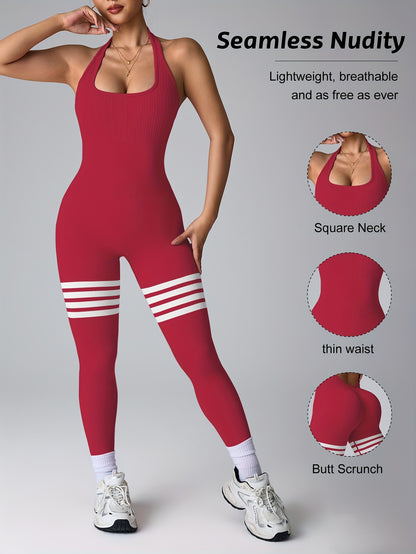 Women's High-Waisted Yoga Rompers - Butt-Lifting & Tummy Control Workout Bodysuit, Non-See-Through Quick-Dry Athletic Onesie for Gym, Yoga, Dance - Machine Washable Fitness Suit, Durable Sportswear, Gym Wear, Seamless Design,