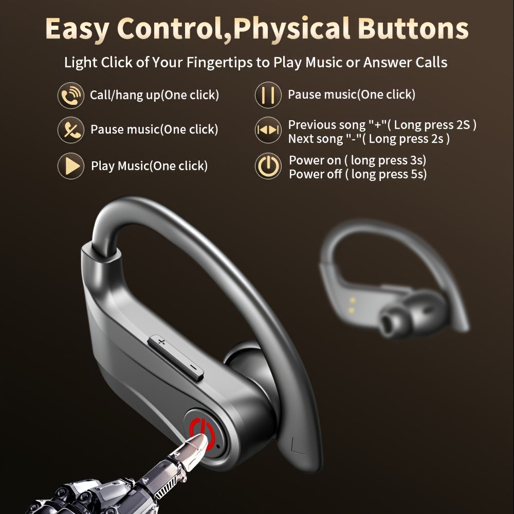 Open-Ear Wireless Earbuds Bluetooth Earbuds with 120-Hour Battery Life Bluetooth 5.4, SportsEarbuds with Built-in Microphone Wireless Charging Case with LED Display Wireless BlackWith Ear Hooks for Workouts, Running, And Gym