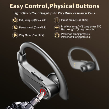 Open-Ear Wireless Earbuds Bluetooth Earbuds with 120-Hour Battery Life Bluetooth 5.4, SportsEarbuds with Built-in Microphone Wireless Charging Case with LED Display Wireless BlackWith Ear Hooks for Workouts, Running, And Gym