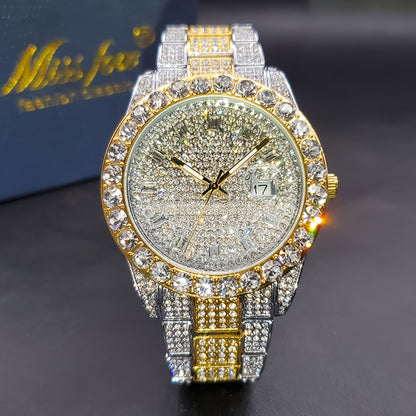 Men's Classic Business Quartz Watch - Rhinestone Dial, Zinc Alloy Strap - Party Style | Calendar Feature | Battery Powered