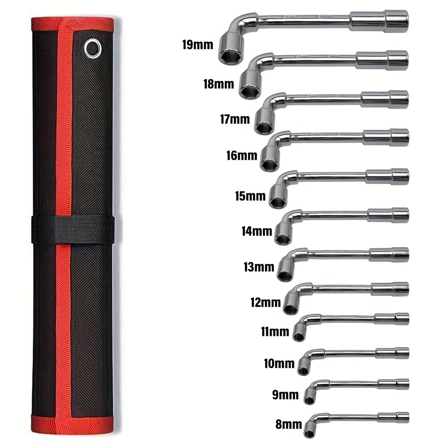 12pcs L-Type Pipe Perforation Elbow Wrench Set, 8-19mm L Shaped Hex Socket Wrench Set, Cr-V Steel, Double-head Socket Wrench, Suitable for Car Maintenance, Construction, Furniture Maintenance And Maintenance, Daily Maintenanc