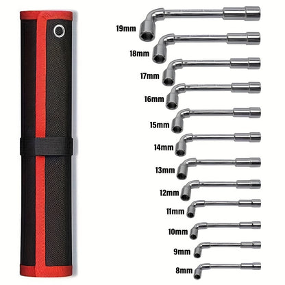 12pcs L-Type Pipe Perforation Elbow Wrench Set, 8-19mm L Shaped Hex Socket Wrench Set, Cr-V Steel, Double-head Socket Wrench, Suitable for Car Maintenance, Construction, Furniture Maintenance And Maintenance, Daily Maintenanc