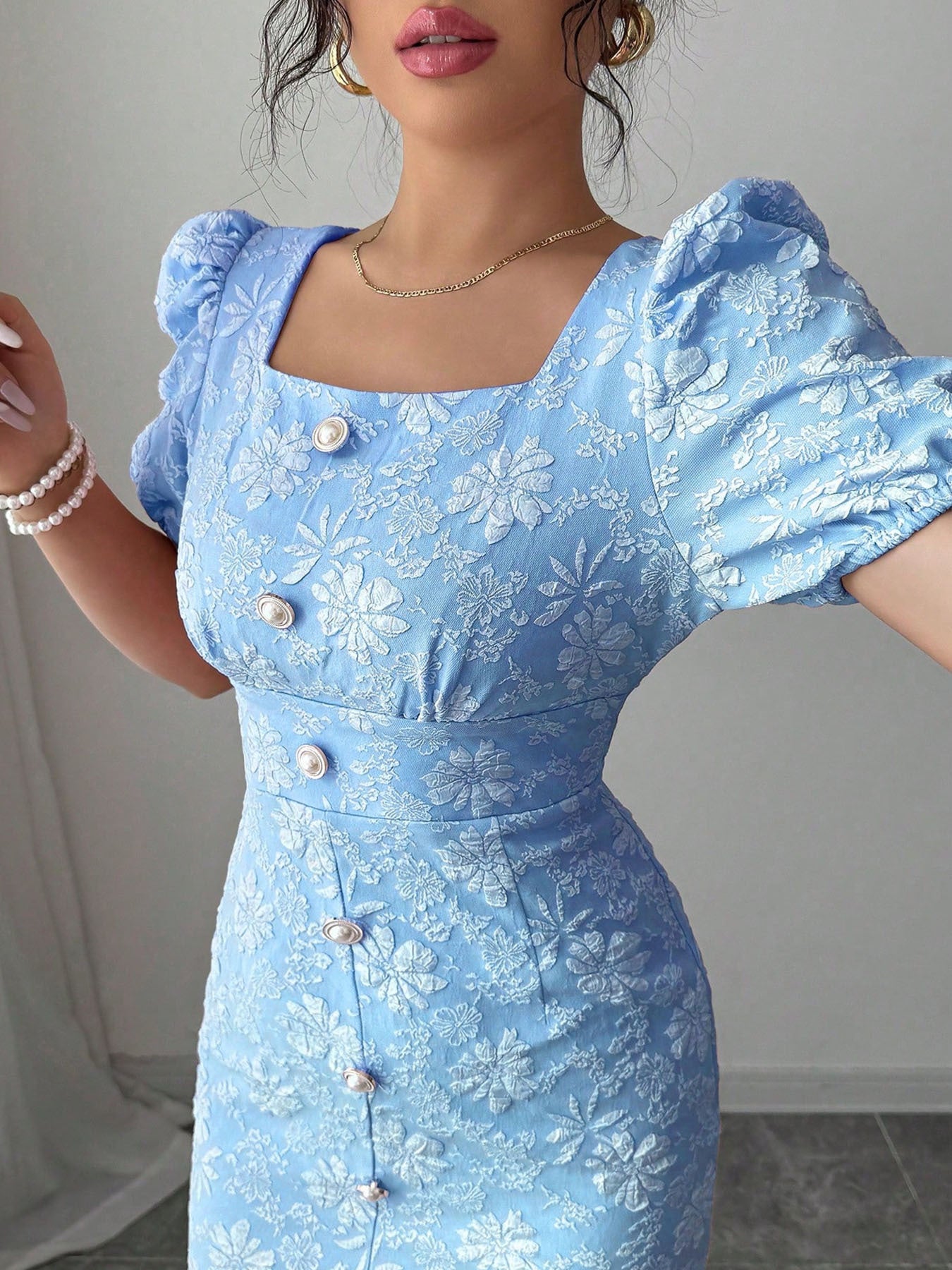 Women's Elegant Square Neck Formal/Party/Casual dress - Waist-Cinching A-Line Midi with Back Zipper, Non-Stretchy Fabric for Wedding, Evening, Vacation - Machine Washable Evening Gown