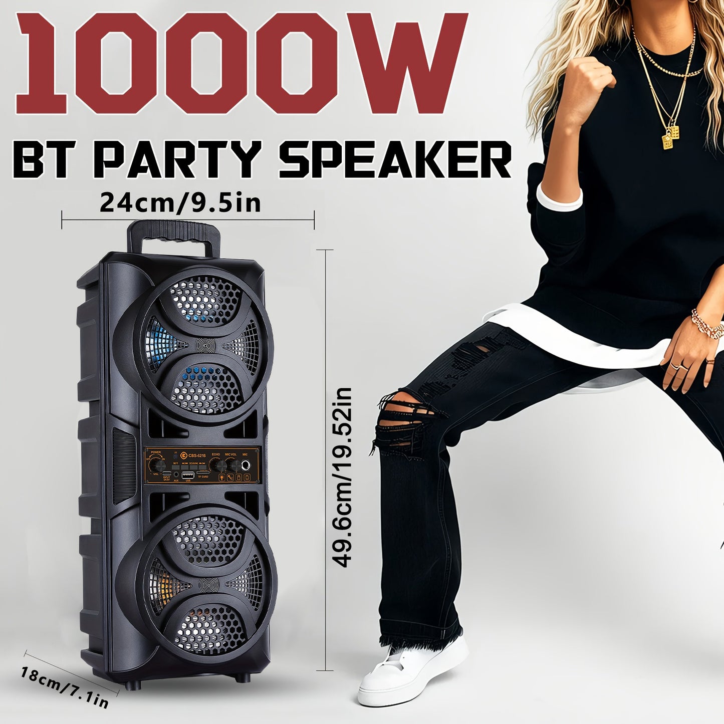 Professional Large Bluetooth Speaker with Microphone, Portable Design with Subwoofer Party Box for JBL, with LED Light, Compatible with BT/USB/TF/AUX/FM/TWS/MIC/EQ Functions, Professional Karaoke. Ideal Gift for Birthdays, Ch
