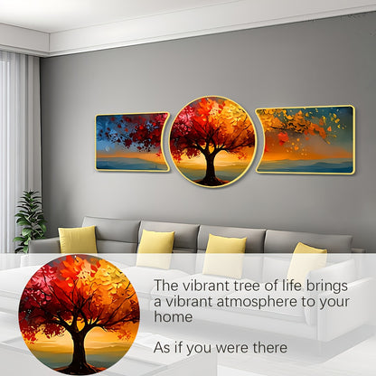 2D Flat, Three-piece Landscape Tree Wall Hanging Decoration, Waterproof Background Wall Decoration Painting, Light Luxury Style Wall Carving Decoration, Suitable for Home, Living Room, Office