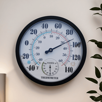 1pc 25cm Dual-Panel Thermometer with Black Frame - Accurate Temperature & Humidity Measurement, Stylish American Design, Durable Acrylic, Ideal for Home, Office, and Indoor Use, Office Decor | Modern Wall Clock | Durable Acry