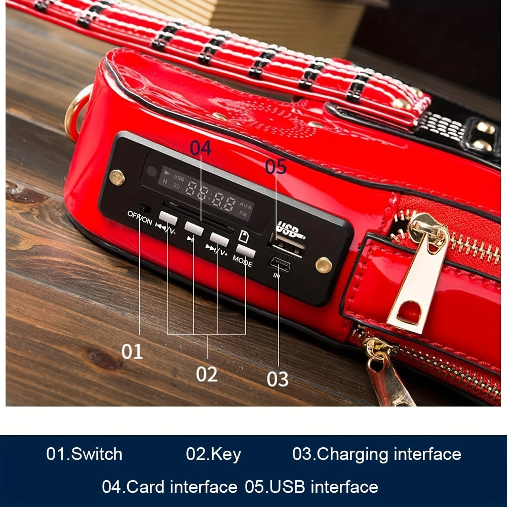 Electric Guitar Shaped Fashionable PU Crossbody Bag for Women, Solid Color, Detachable Shoulder Strap, USB Speaker, Zipper Closure, Polyester Lining, Edge Paint, Hip Hop Style, Detachable Strap, Electric Guitar Bag