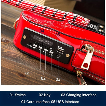 Electric Guitar Shaped Fashionable PU Crossbody Bag for Women, Solid Color, Detachable Shoulder Strap, USB Speaker, Zipper Closure, Polyester Lining, Edge Paint, Hip Hop Style, Detachable Strap, Electric Guitar Bag