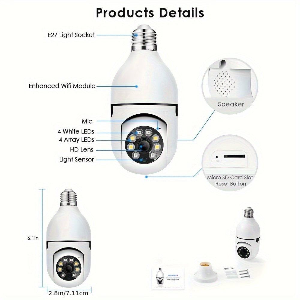10pcs FHD 2MP Wireless Light-Bulb Security Camera, Work With 2, 4ghz WiFi, Motion Auto Tracking, 2 Way Audio, Spotlight Night Vision, E27 Screw-in CCTV Camera