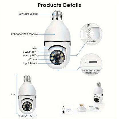 10pcs FHD 2MP Wireless Light-Bulb Security Camera, Work With 2, 4ghz WiFi, Motion Auto Tracking, 2 Way Audio, Spotlight Night Vision, E27 Screw-in CCTV Camera