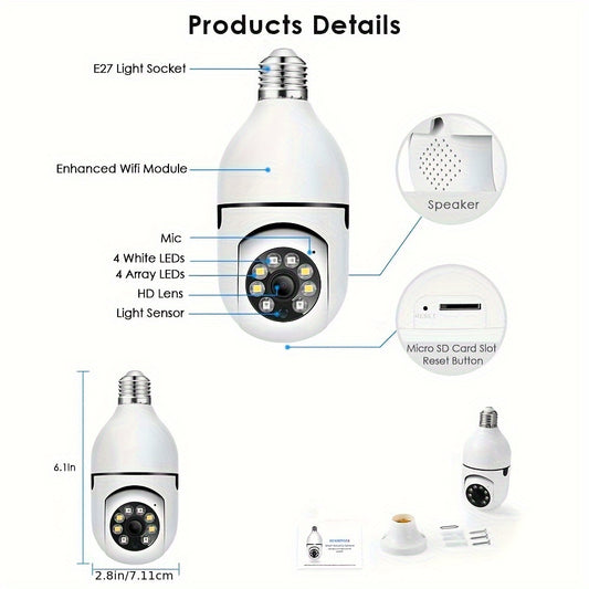 10pcs FHD 2MP Wireless Light-Bulb Security Camera, Work With 2, 4ghz WiFi, Motion Auto Tracking, 2 Way Audio, Spotlight Night Vision, E27 Screw-in CCTV Camera