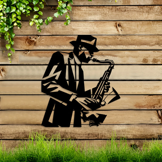1pc Vintage Saxophone Player Metal Wall Art - Jazz Musician Silhouette Statue, Silent Iron Wall Clock for Bar & for Man Cave, Ideal Gift for Music Lovers, Indoor Decor, Perfect for Christma