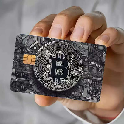 5pcs Set 2025 New Bitcoin Credit Card Skins - Holographic Gloss PVC/Scratch-Resistant Stickers with Bitcoin Logo & Emblem, Permanent Adhesive Removal (No Residue) for Crypto Cards, Collectible for DFeva Enthusiasts